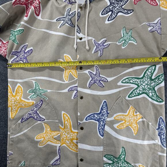 Vtg Michigan Rag & Co Tan Rainbow Starfish Canvas Hoodie Jacket Sz S M Oversized - Picture 6 of 8